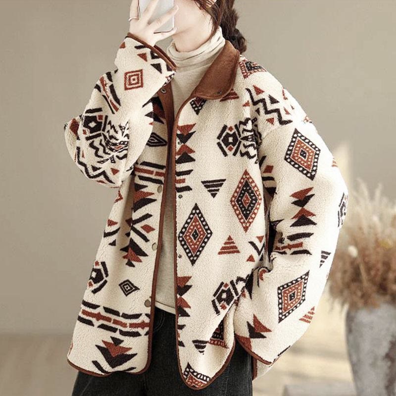 Giacca da donna in cotone a maniche lunghe con bottoni, motivo geometrico, autunno inverno, motivo Buddha Stones  - image 6