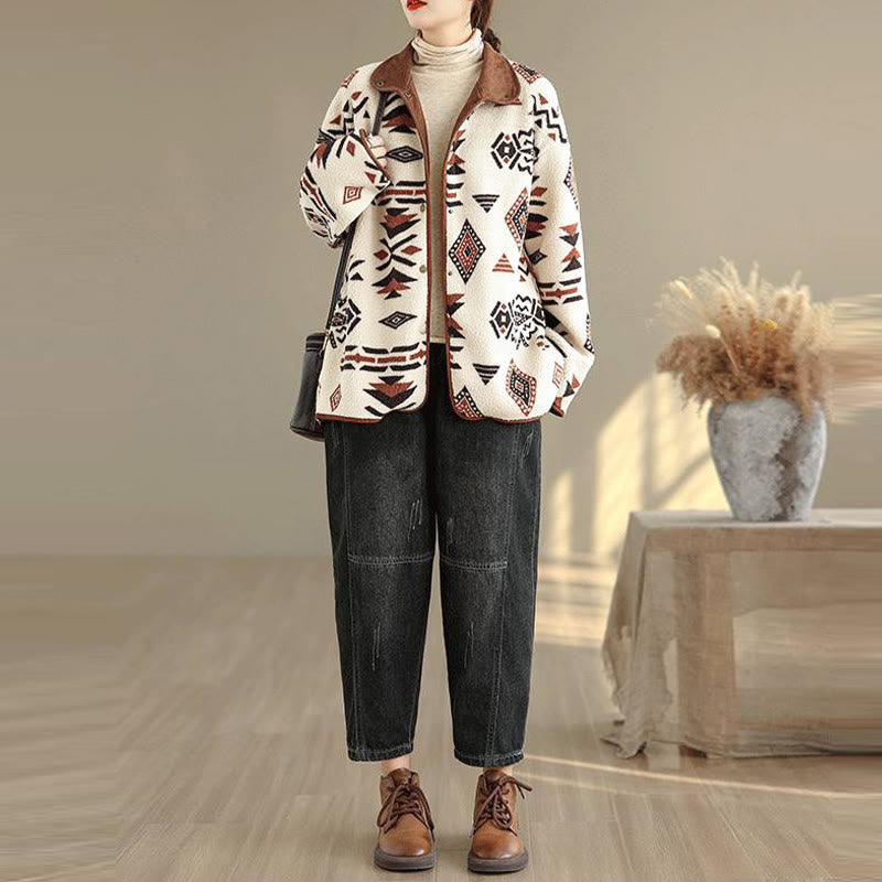Giacca da donna in cotone a maniche lunghe con bottoni, motivo geometrico, autunno inverno, motivo Buddha Stones  - image 7