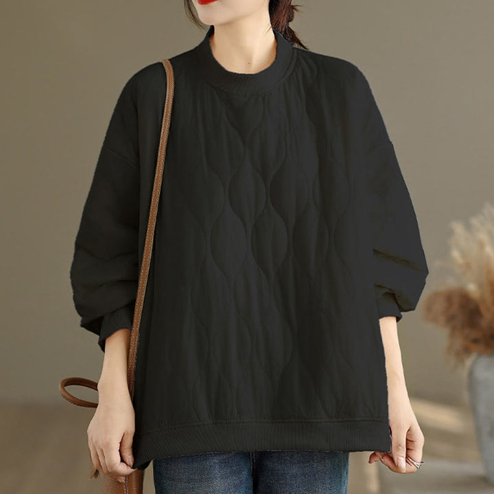 Felpa da donna in cotone con maniche lunghe e scollo rotondo, modello Buddha Stones Fall Solid Curved Design, con tasche - image 2