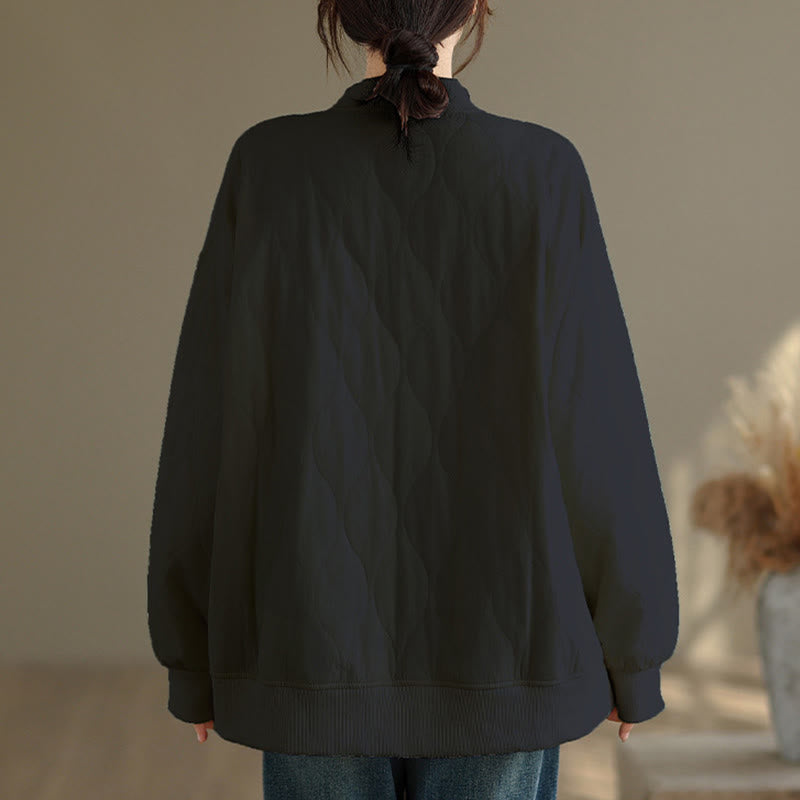 Felpa da donna in cotone con maniche lunghe e scollo rotondo, modello Buddha Stones Fall Solid Curved Design, con tasche - image 3