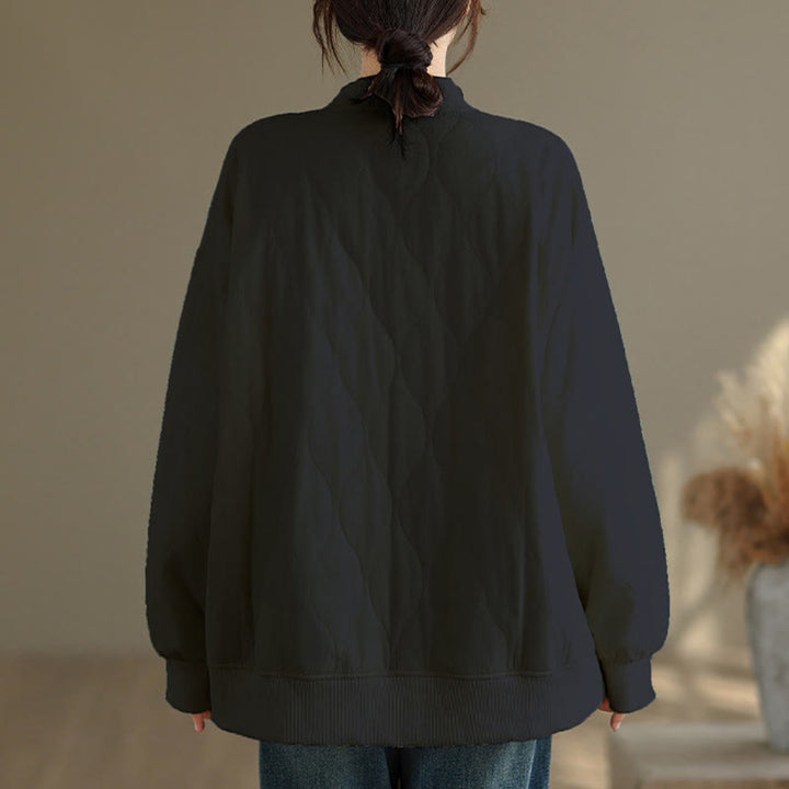 Felpa da donna in cotone con maniche lunghe e scollo rotondo, modello Buddha Stones Fall Solid Curved Design, con tasche - image 3