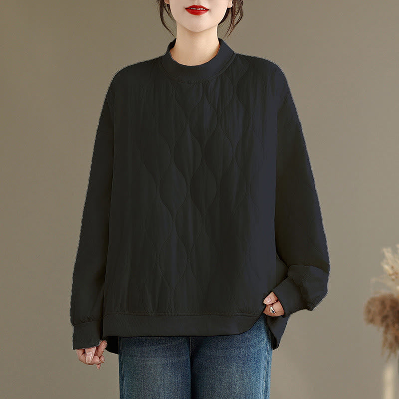 Felpa da donna in cotone con maniche lunghe e scollo rotondo, modello Buddha Stones Fall Solid Curved Design, con tasche - Nero - US14, UK/AU18, EU46 (2XL) - image 1