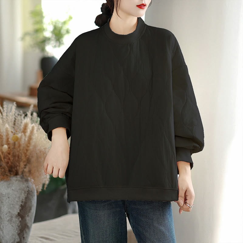 Felpa da donna in cotone con maniche lunghe e scollo rotondo, modello Buddha Stones Fall Solid Curved Design, con tasche - image 4