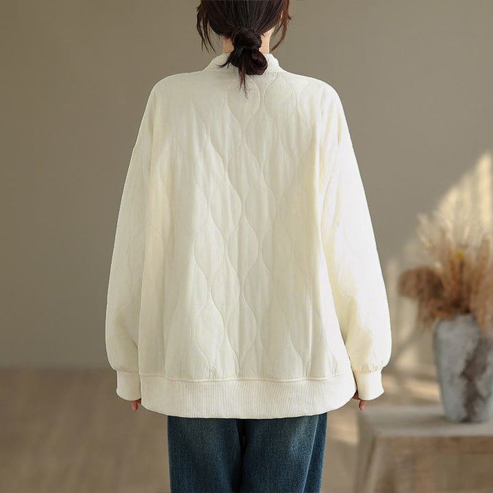 Felpa da donna in cotone con maniche lunghe e scollo rotondo, modello Buddha Stones Fall Solid Curved Design, con tasche - image 8