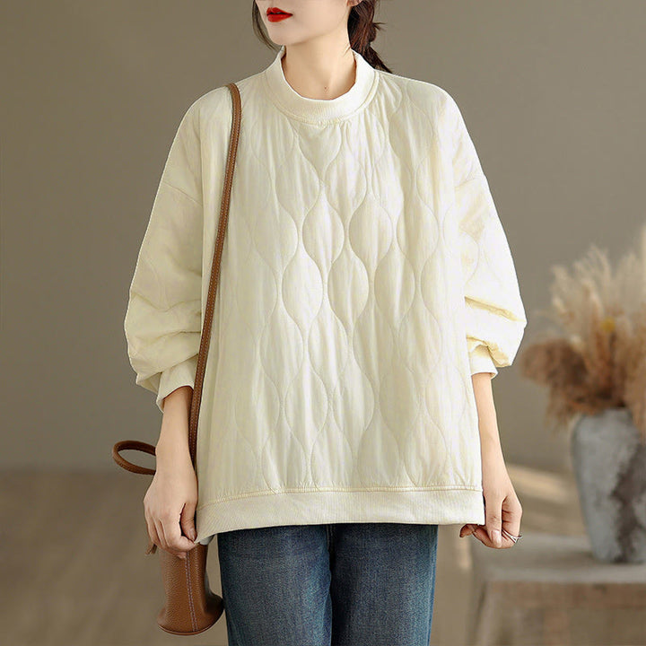 Felpa da donna in cotone con maniche lunghe e scollo rotondo, modello Buddha Stones Fall Solid Curved Design, con tasche - image 10