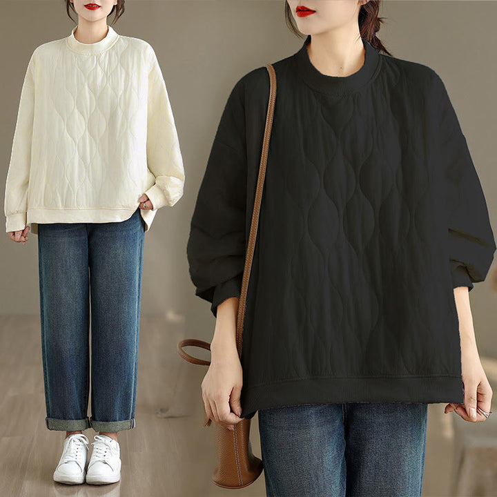 Felpa da donna in cotone con maniche lunghe e scollo rotondo, modello Buddha Stones Fall Solid Curved Design, con tasche - image 0