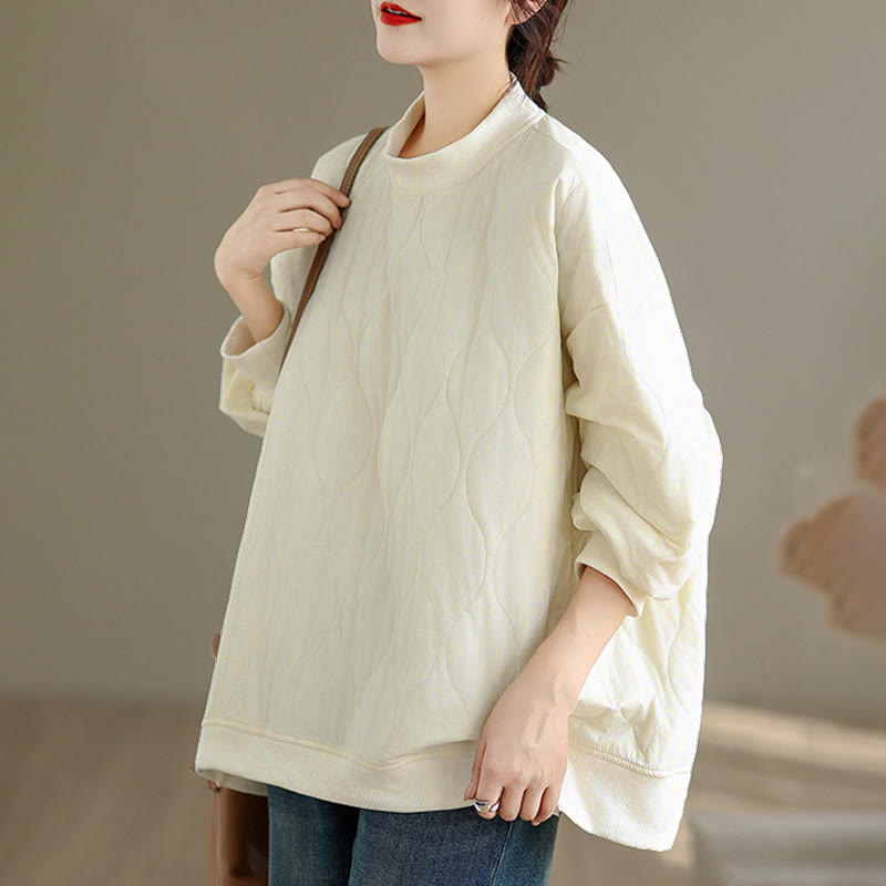 Felpa da donna in cotone con maniche lunghe e scollo rotondo, modello Buddha Stones Fall Solid Curved Design, con tasche - image 7