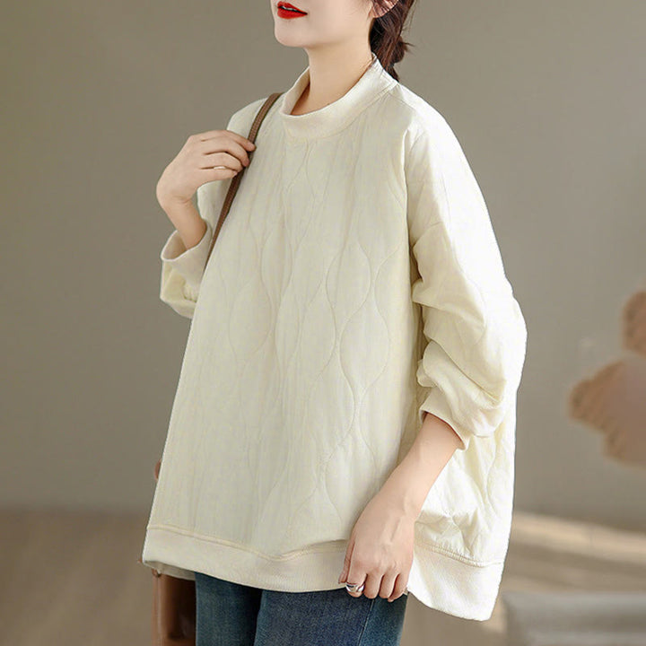 Felpa da donna in cotone con maniche lunghe e scollo rotondo, modello Buddha Stones Fall Solid Curved Design, con tasche - image 7