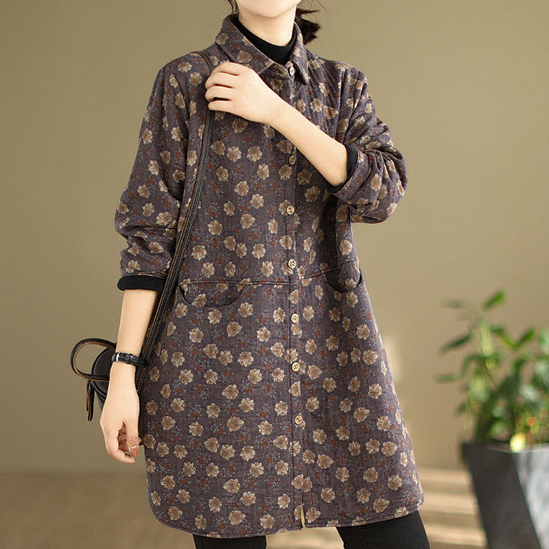 Giacca da donna in cotone a maniche lunghe con tasche, motivo floreale, bottoni autunno inverno Buddha Stones - image 9