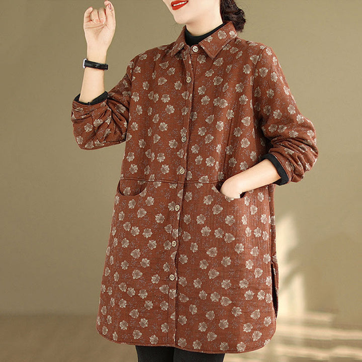 Giacca da donna in cotone a maniche lunghe con tasche, motivo floreale, bottoni autunno inverno Buddha Stones - image 14