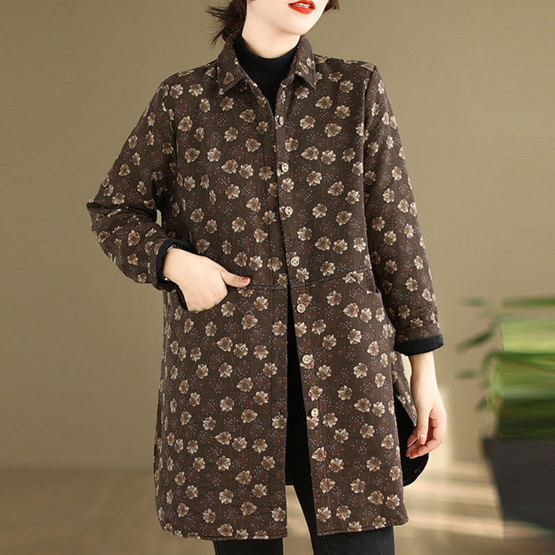 Giacca da donna in cotone a maniche lunghe con tasche, motivo floreale, bottoni autunno inverno Buddha Stones - image 1