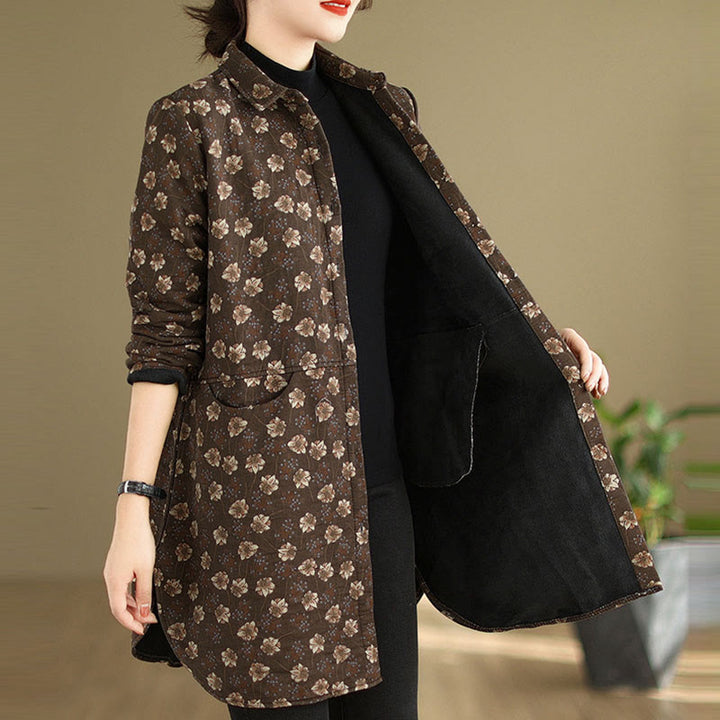 Giacca da donna in cotone a maniche lunghe con tasche, motivo floreale, bottoni autunno inverno Buddha Stones - image 3
