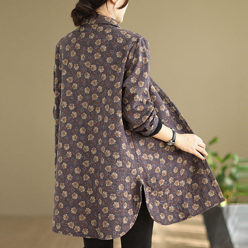 Giacca da donna in cotone a maniche lunghe con tasche, motivo floreale, bottoni autunno inverno Buddha Stones - image 10