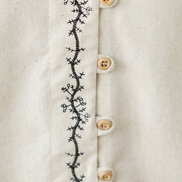 Camicia da donna in cotone con colletto alla Peter Pan, maniche lunghe, ricamo primaverile con Buddha Stones - image 9