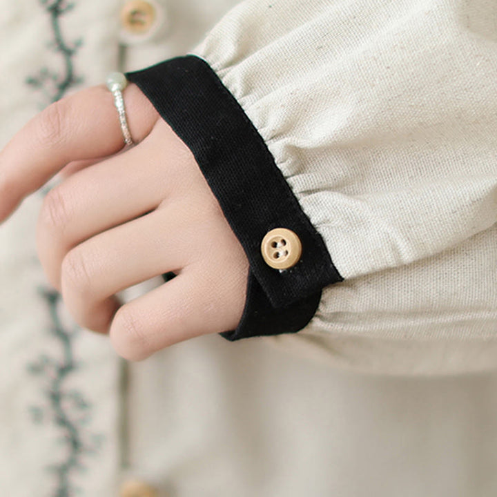 Camicia da donna in cotone con colletto alla Peter Pan, maniche lunghe, ricamo primaverile con Buddha Stones - image 12