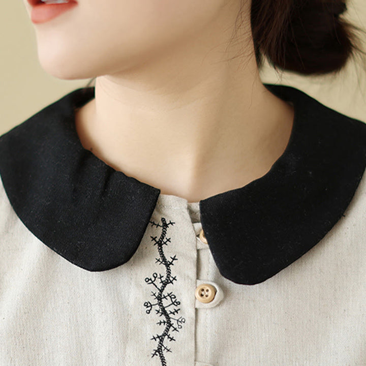 Camicia da donna in cotone con colletto alla Peter Pan, maniche lunghe, ricamo primaverile con Buddha Stones - image 7