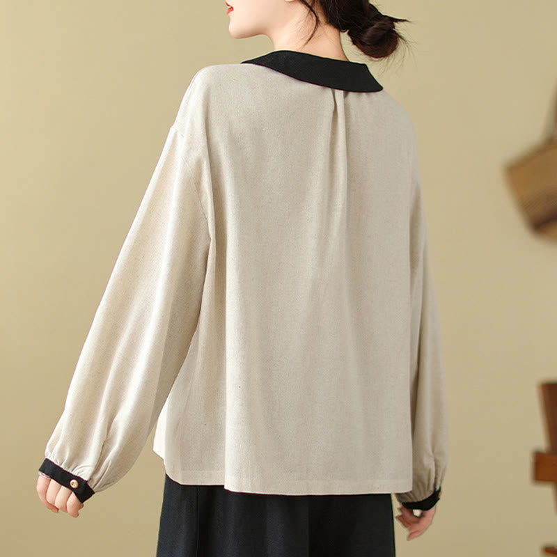 Camicia da donna in cotone con colletto alla Peter Pan, maniche lunghe, ricamo primaverile con Buddha Stones - image 2