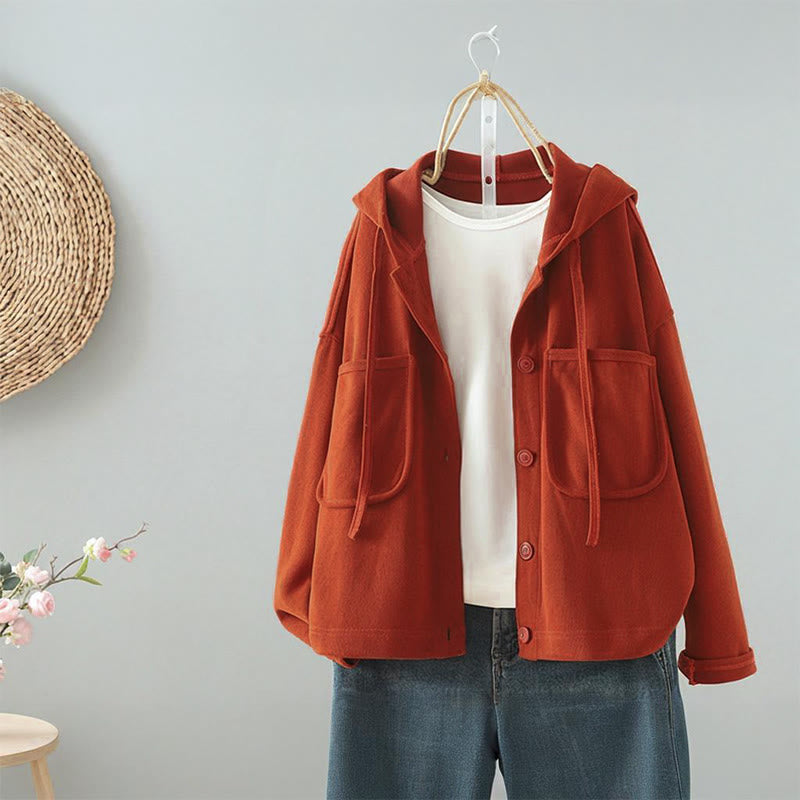 Cardigan da donna a maniche lunghe con bottoni decorativi in ​​tinta unita Buddha Stones - Arancione Rosso - US8-10, UK/AU12-14, EU40-42 (2XL) - image 4