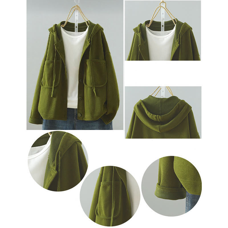 Cardigan da donna a maniche lunghe con bottoni decorativi in ​​tinta unita Buddha Stones - image 8