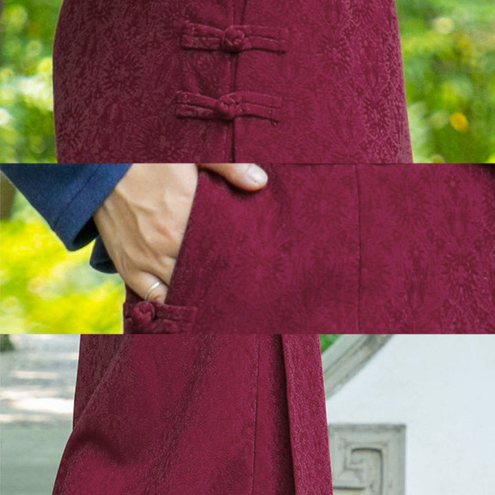 Gonna in velluto a coste con tasche e bottoni a rana, motivo floreale, autunno inverno , Buddha Stones - image 12