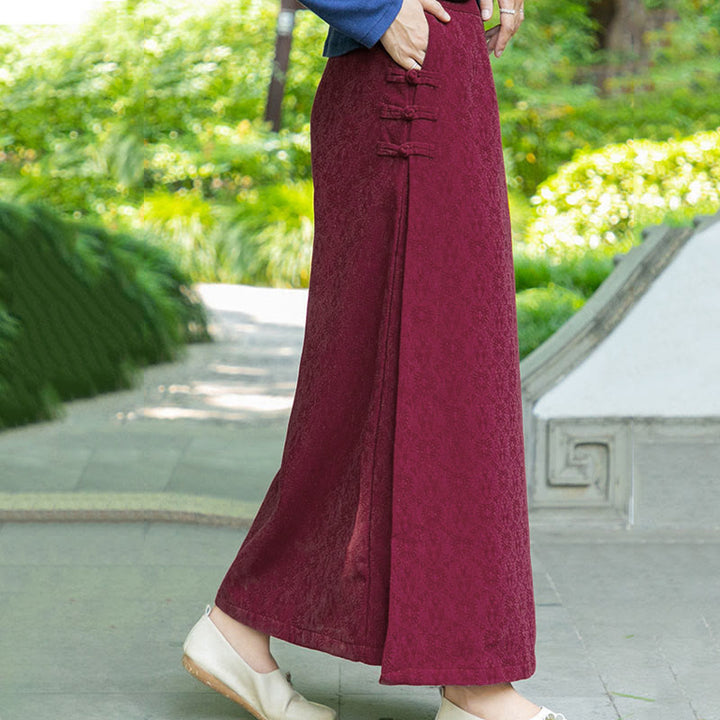 Gonna in velluto a coste con tasche e bottoni a rana, motivo floreale, autunno inverno , Buddha Stones - image 10