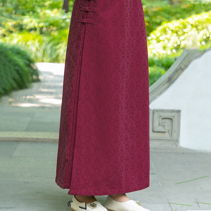 Gonna in velluto a coste con tasche e bottoni a rana, motivo floreale, autunno inverno , Buddha Stones - image 8