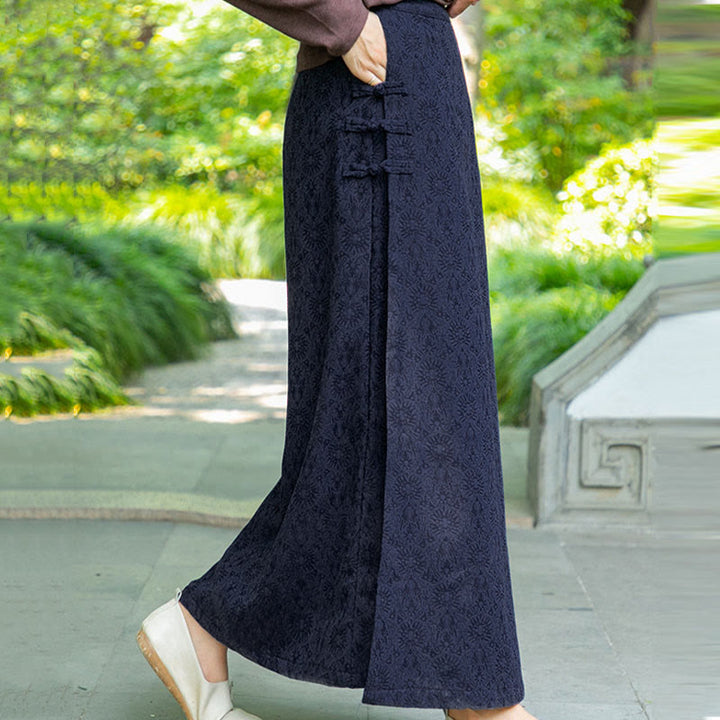 Gonna in velluto a coste con tasche e bottoni a rana, motivo floreale, autunno inverno , Buddha Stones - image 3