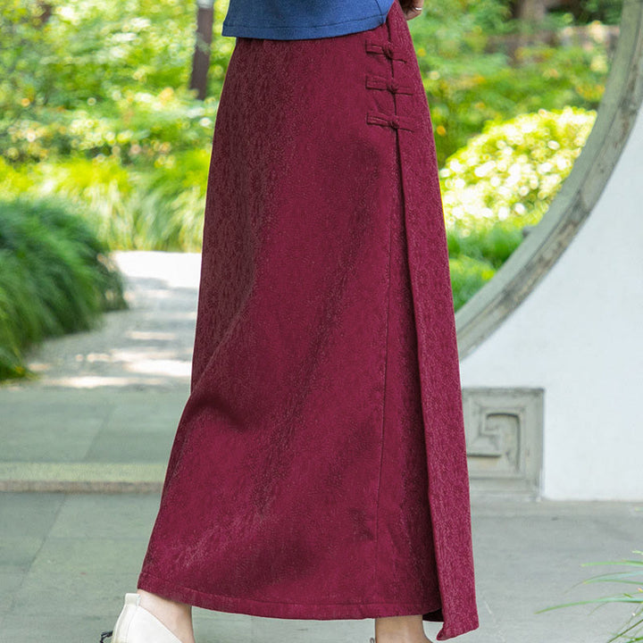 Gonna in velluto a coste con tasche e bottoni a rana, motivo floreale, autunno inverno , Buddha Stones - image 11