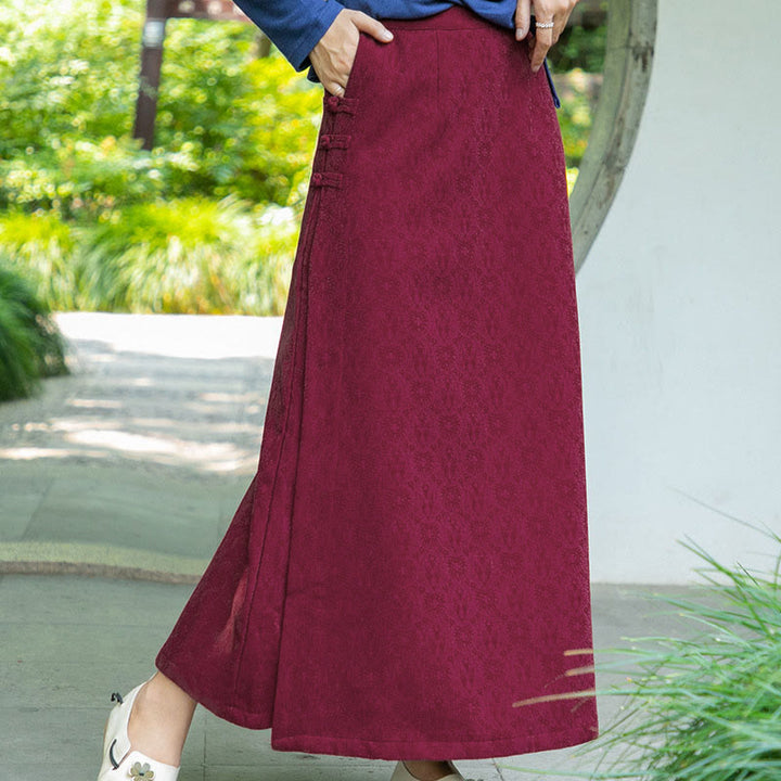 Gonna in velluto a coste con tasche e bottoni a rana, motivo floreale, autunno inverno , Buddha Stones - image 5