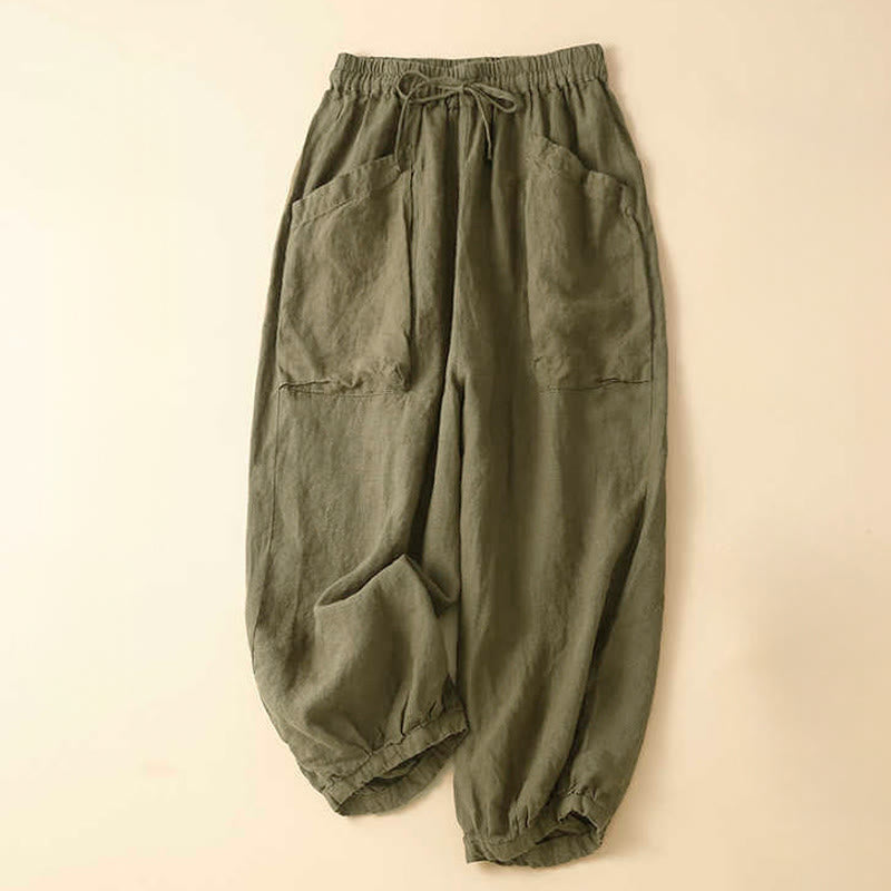 Pantaloni Capri Harem in cotone con tasche da donna Buddha Stones Commute - Verde oliva - US8-10, UK/AU12-14, EU40-42 (2XL) - image 0