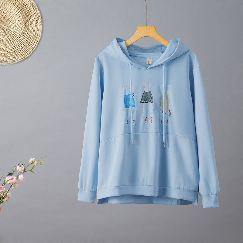Felpa con cappuccio da donna a maniche lunghe con ricamo autunnale Buddha Stones Bear - Azzurro cielo chiaro - US8-10, UK/AU12-14, EU40-42 (2XL) - image 7