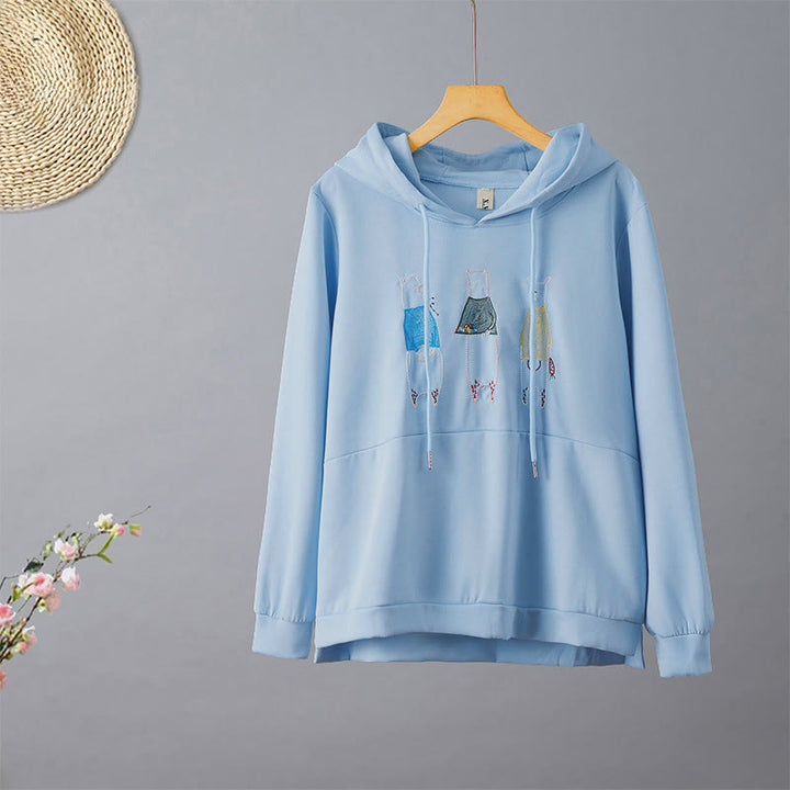 Felpa con cappuccio da donna a maniche lunghe con ricamo autunnale Buddha Stones Bear - Azzurro cielo chiaro - US8-10, UK/AU12-14, EU40-42 (2XL) - image 7