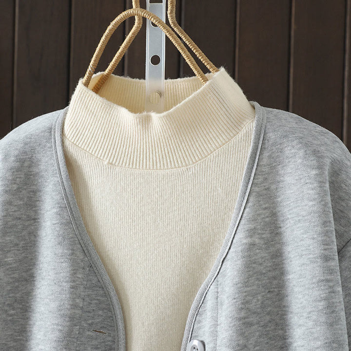 Giacca da donna in cotone a maniche lunghe con scollo a V e bottoni, semplice e semplice, Buddha Stones - image 8