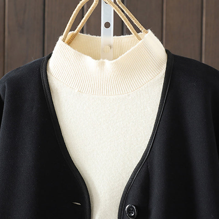 Giacca da donna in cotone a maniche lunghe con scollo a V e bottoni, semplice e semplice, Buddha Stones - image 2