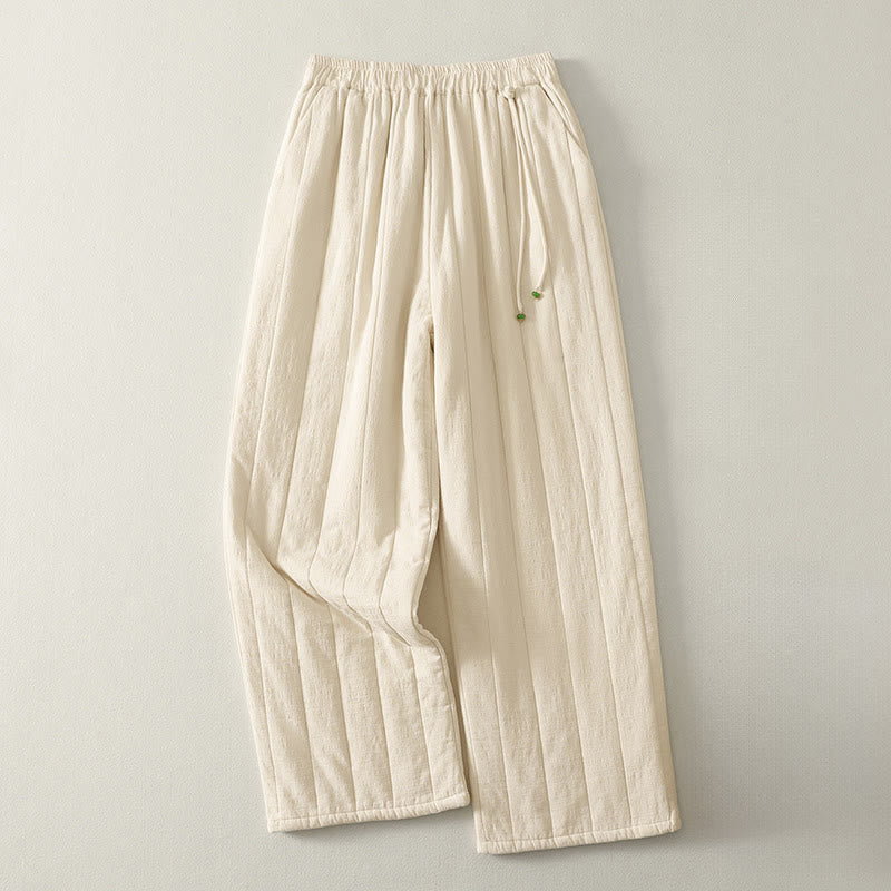 Pantaloni da donna spessi in cotone e poliestere con tasche Buddha Stones - FlorealeBianco - US8-10, UK/AU12-14, EU40-42 (2XL) - image 0