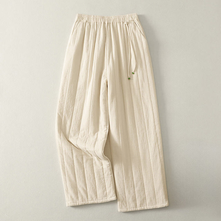 Pantaloni da donna spessi in cotone e poliestere con tasche Buddha Stones - Bianco Floreale - US8-10, UK/AU12-14, EU40-42 (2XL) - image 0