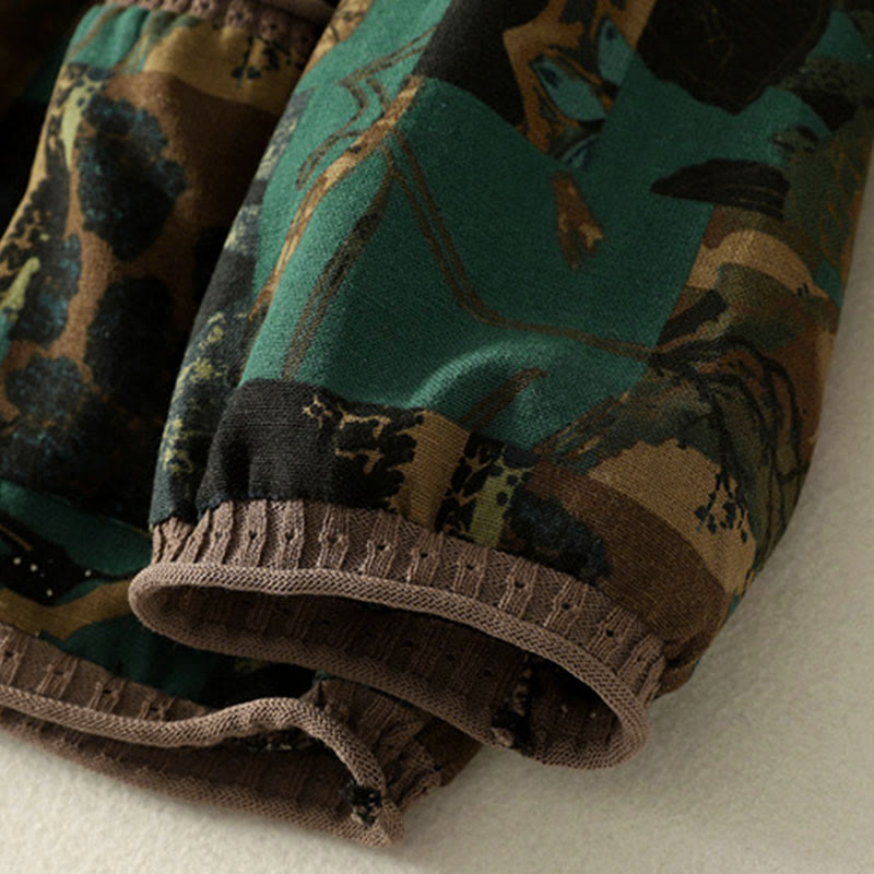 Maglietta da donna a maniche lunghe con scollo a V, patchwork geometrico autunnale Buddha Stones e tasche - image 13