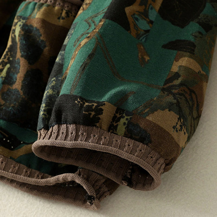 Maglietta da donna a maniche lunghe con scollo a V, patchwork geometrico autunnale Buddha Stones e tasche - image 13