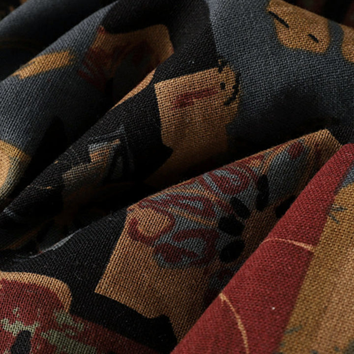 Maglietta da donna a maniche lunghe con scollo a V, patchwork geometrico autunnale Buddha Stones e tasche - image 7