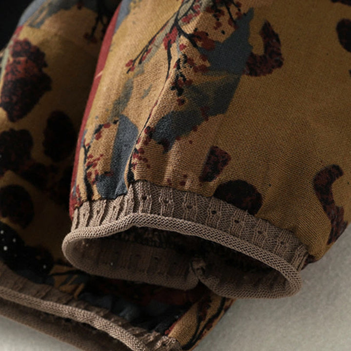 Maglietta da donna a maniche lunghe con scollo a V, patchwork geometrico autunnale Buddha Stones e tasche - image 6