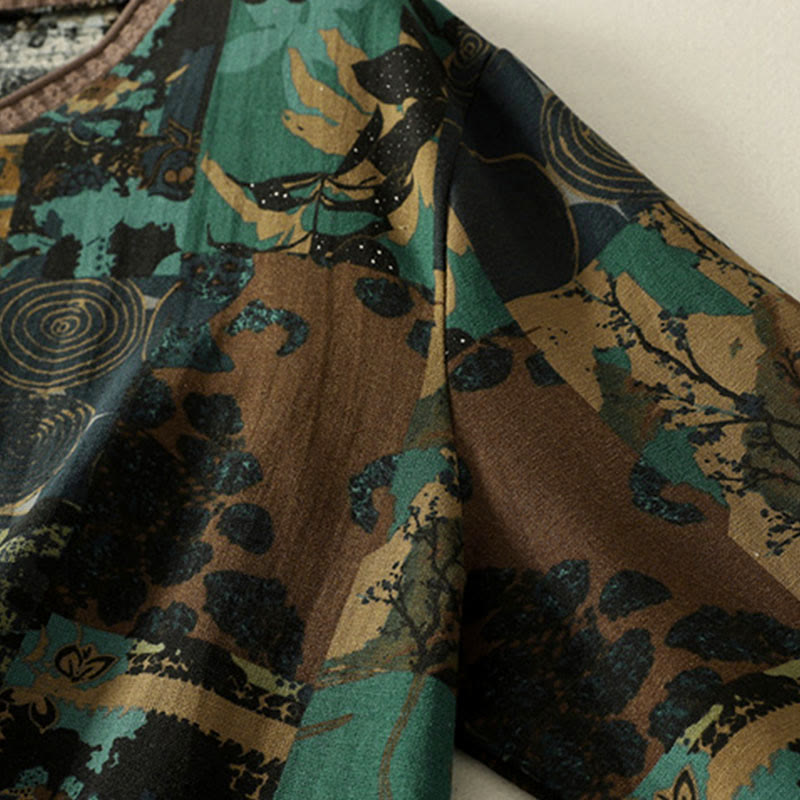 Maglietta da donna a maniche lunghe con scollo a V, patchwork geometrico autunnale Buddha Stones e tasche - image 12