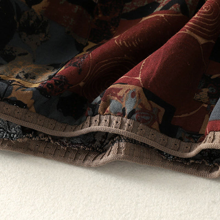 Maglietta da donna a maniche lunghe con scollo a V, patchwork geometrico autunnale Buddha Stones e tasche - image 5