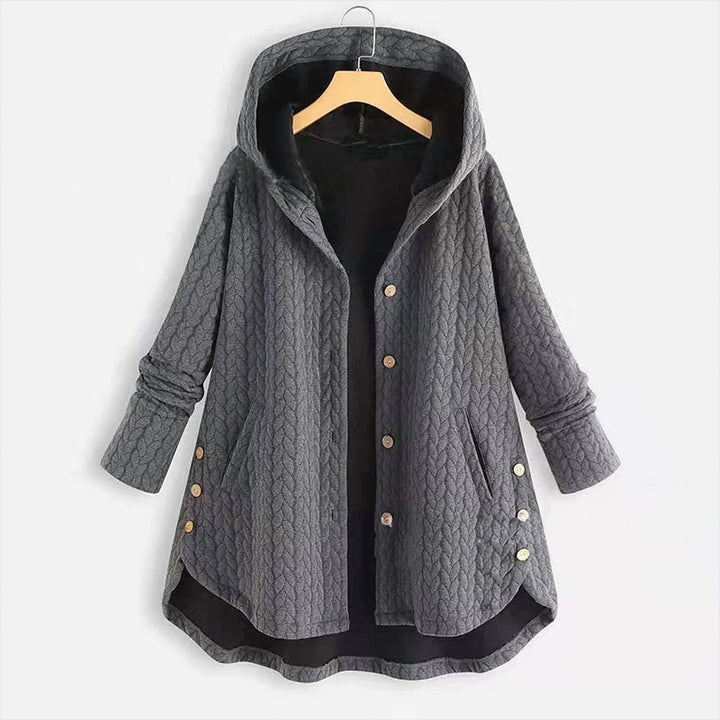 Cappotto da donna con cappuccio a maniche lunghe e tasche, modello spiga di grano autunnale Buddha Stones, di media lunghezza - Grigio - US22, UK/AU26, EU54 (8XL) - image 0