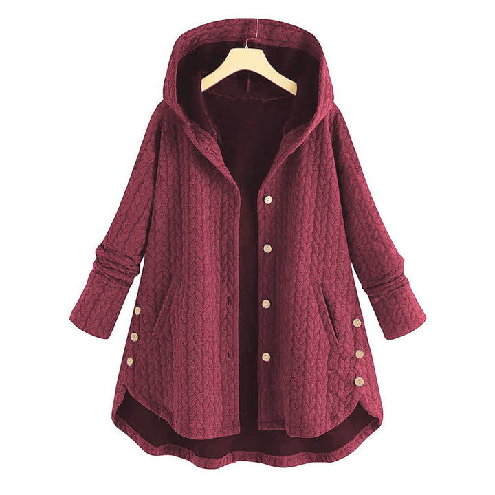 Cappotto da donna con cappuccio a maniche lunghe e tasche, modello spiga di grano autunnale Buddha Stones, di media lunghezza - IndianRed - US22, UK/AU26, EU54 (8XL) - image 2