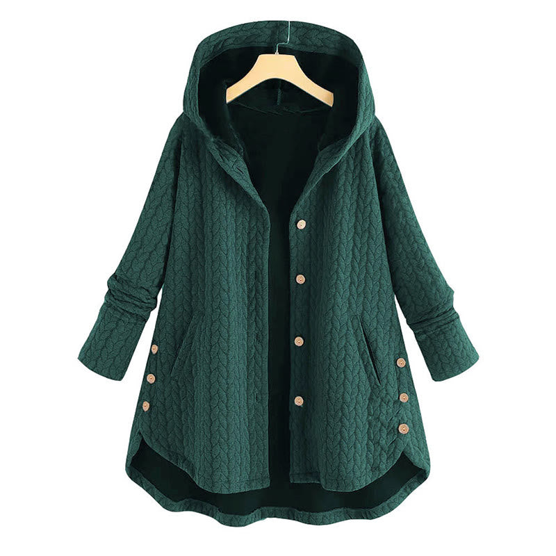 Cappotto da donna con cappuccio a maniche lunghe e tasche, modello spiga di grano autunnale Buddha Stones, di media lunghezza - Ciano scuro - US22, UK/AU26, EU54 (8XL) - image 9