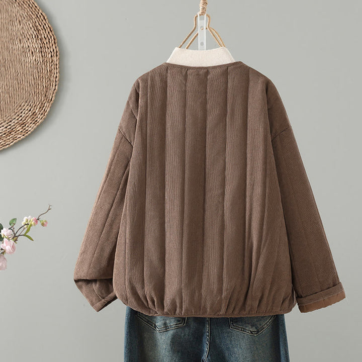 Giacca da donna in cotone a maniche lunghe con bottoni a rana, semplice e semplice , Buddha Stones - image 1