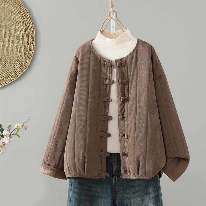 Giacca da donna in cotone a maniche lunghe con bottoni a rana, semplice e semplice , Buddha Stones - Abbronzatura - US14, UK/AU18, EU46 (2XL) - image 0