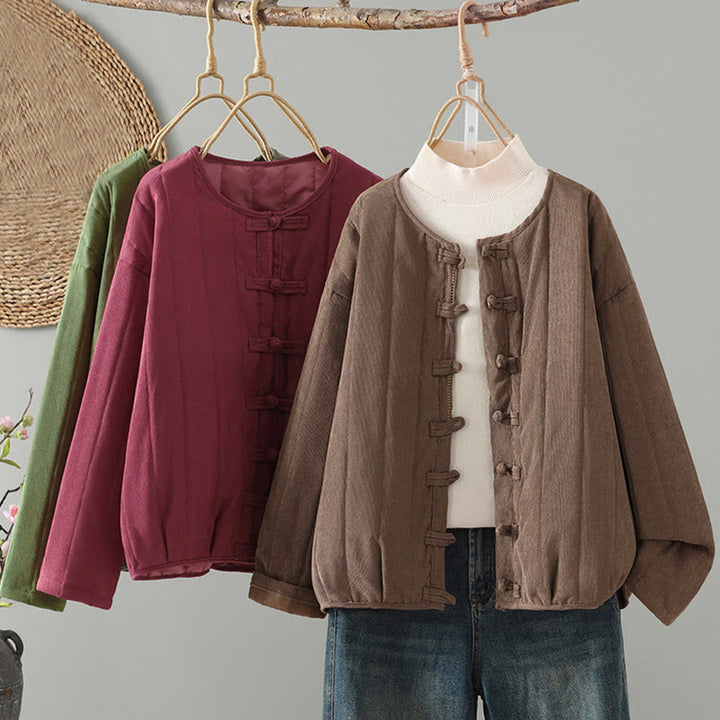 Giacca da donna in cotone a maniche lunghe con bottoni a rana, semplice e semplice , Buddha Stones - image 20