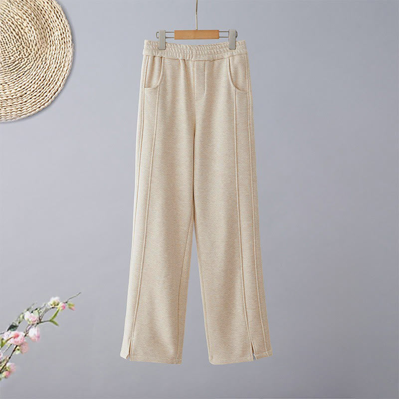 Buddha Stones Pantaloni casual da donna in cotone spesso con tasche e tinta unita - Mandorla sbiancata - US8-10, UK/AU12-14, EU40-42 (2XL) - image 1