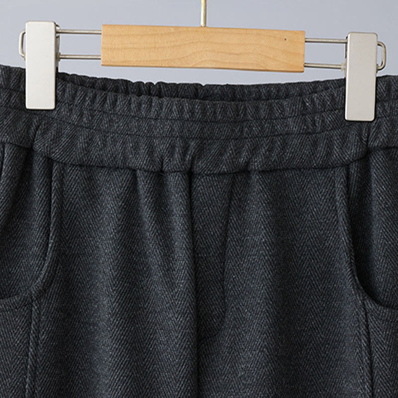 Buddha Stones Pantaloni casual da donna in cotone spesso con tasche e tinta unita - image 7